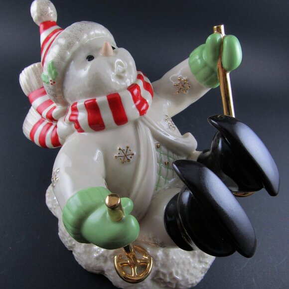 LENOX PORCELAIN SKIING CUTE SNOWMAN LARGE FIGURINE - Picture 6 of 12